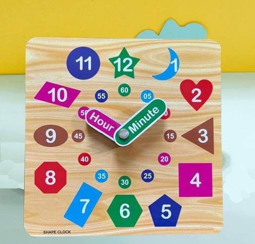 PopPlop Learning Time Teaching Clock Board with Hour & Minute Wooden Watch Toy for Kids