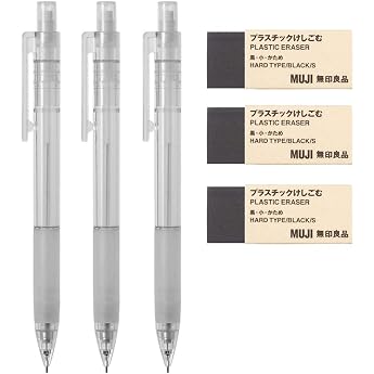 MUJI 3 Pack PC Mechanical Pencil Rubber Grip Rubber Grip Eraser [Black - Small]