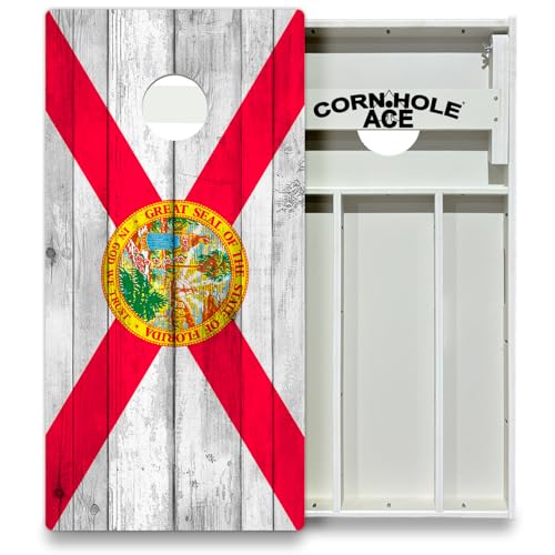 CornholeAce Florida State Flag All Weather Pro Cornhole Board Set - Waterproof 4x2 Regulation Size, Made in USA, Triple Wide Legs, 3/4
