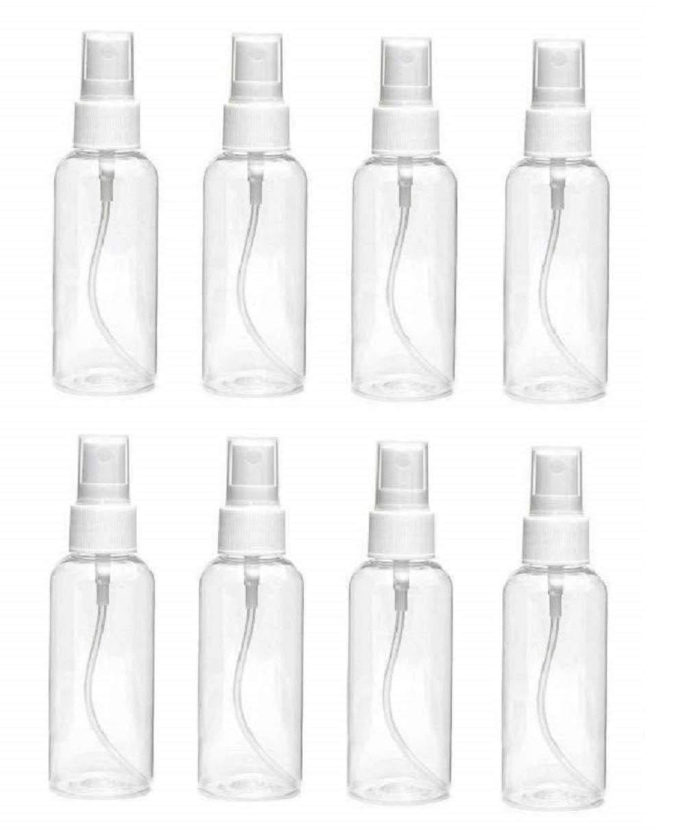 Dsmo 100Ml Empty Cute Reusable Refillable Fine Mist Sprayer Spray Bottle Atomizer With Ultra-Fine Mist Water Pump For Multipurpose Purposes Like Sanitizing- Pack Of 8,Transparent