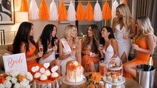 Image of Orange and White Tassel Garland Streamers - 20pcs Orange White Tissue Paper Tassel Banner for Party Decor,DIY Kits - (20 PCS)