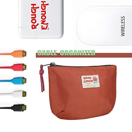 Rough Enough Small Travel Power Bank USB Charger Cable Case Organizer Bag Pouch with Zipper for Mac Electronics Tech Accessories Magic Mouse Toiletry Storage Shaving Kit for Men Women School Boy Girl