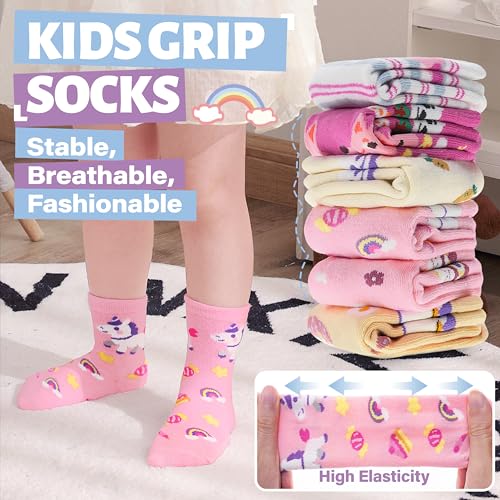 Image of ANTSANG Baby Girls Toddlers Grips Socks, Kids Unicorn Crew Cotton Socks