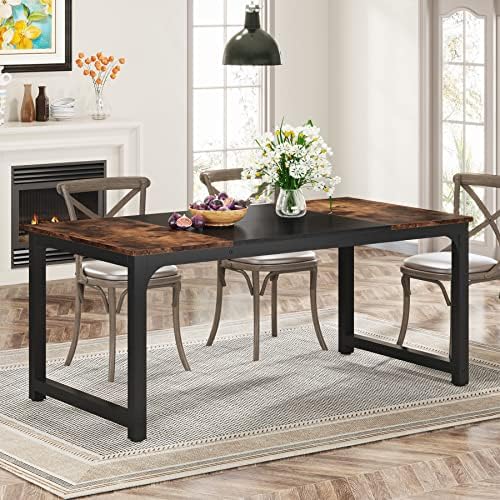 Tribesigns Tavolino Da Caffè Rettangolare In Legno 119 Cm, Stile Rustico, Con Base A H E Angoli Arrotondati, Marrone - 5