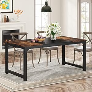 Tribesigns Eettafel, 160 x 80 cm, industriële keukentafel voor 4-6 personen, rechthoekige eettafel voor eetkamer, keuken, woonkamer, met robuuste metalen poten, vintage bruin/zwart