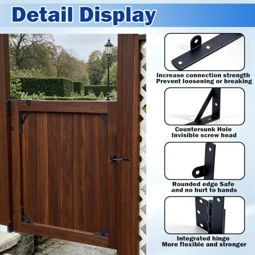 Image of 1 Set Heavy Duty Anti Sag Gate Kit with Self-Locking Latch for Wooden Fence, Shed Doors, Corral Gates, Black Steel with Zinc Coating, 1.5 Inches Depth, 4.96 Pounds