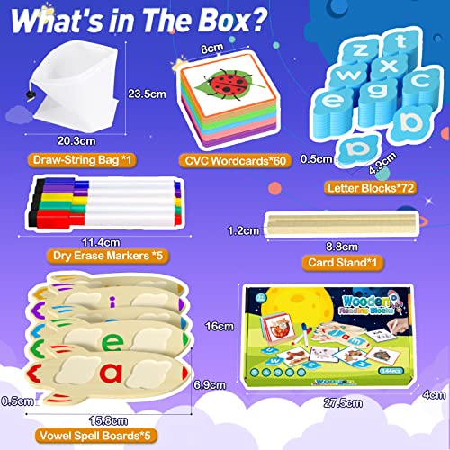 Wooden CVC Word Spelling Games -144Pcs Rocket Shape Short Vowel Letters ...