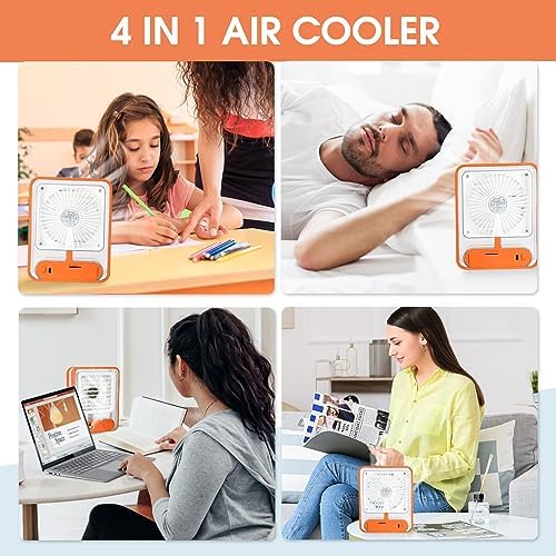 HyAdierTech przenośny mini wentylator chłodzący z 3 prędkościami nawiewu, przenośny mini klimatyzator, przenośny akumulator, nawilżacz powietrza parnego (pomarańczowy)