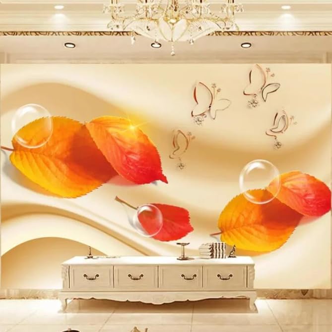 Photo murale 3D atmosphère feuille rouge papier peint luxe 200cm