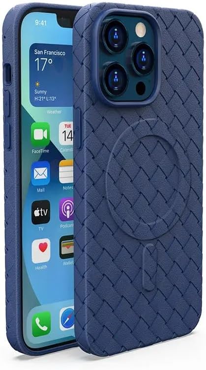 Swanky Woven Pattern TPU Leather with magnet back cover for iPhone 14 Pro Max (Blue)