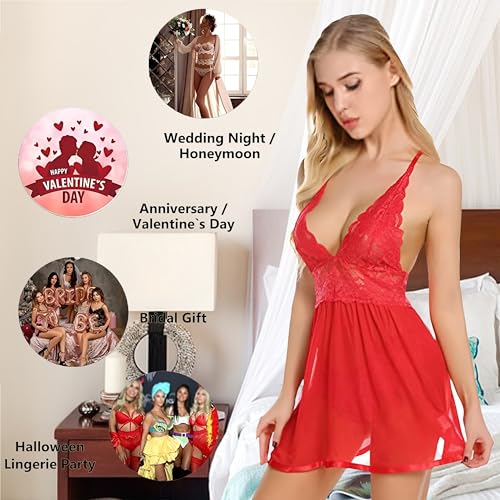 Image of Women Cross Strap Solid Babydoll Above Knee Open Back Nighty Honeymoon Lingerie S-3XL