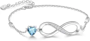 RIVIKO Infinity Love Heart Symbol Charm Bracelet for Women 925 Sterling Silver Adjustable Birthday Valentines Day Christmas Jewelry Gift for Mom Women Wife Girls Sister Her Friends