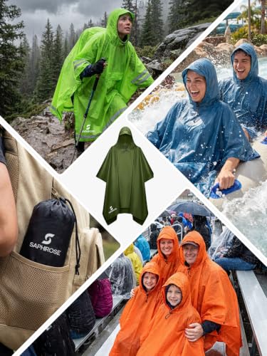 Image of SaphiRose Hooded Rain Poncho Waterproof Raincoat Jacket for Men Women Adults