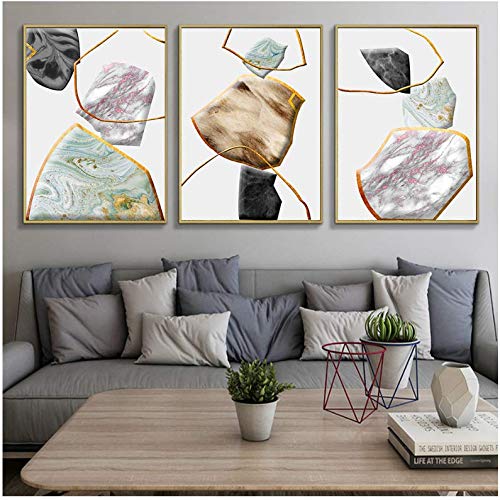 Wall art photo salon moderne en toile marbre abstrait et affiche lignes géométriques 50x70