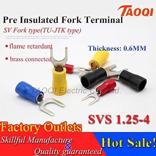 Davitu 1000pcs/pack SVS1.25-4 Pre Insulated Fork Spade Wire Connector Electrical Crimp Terminals U-type Cold-pressed terminal - (Color: Blue)