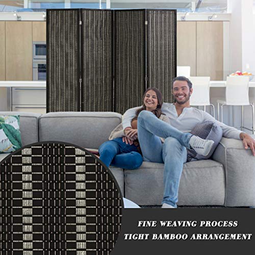 FDW Bamboo Room Divider Folding Privacy Screen 4 Panel 72 Inches High 17.7 Inches Wide Room Divider for Bedroom Office Study,Black