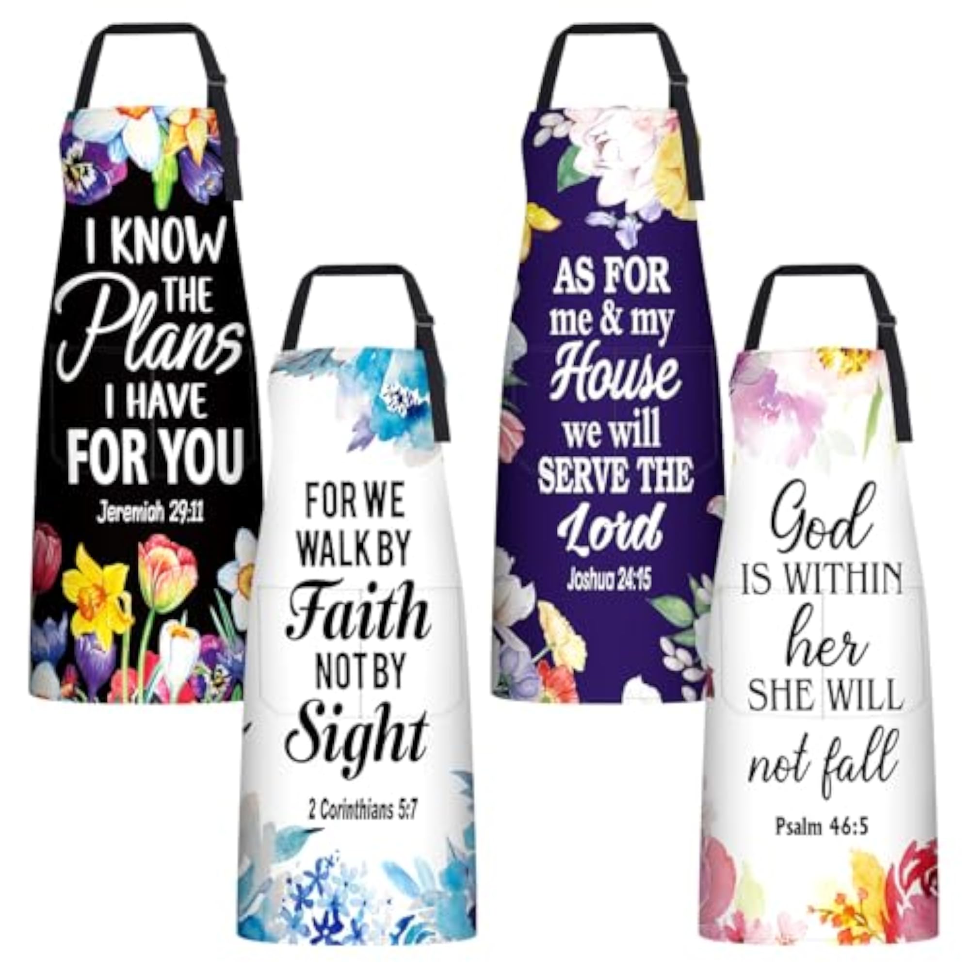 4 Pcs Christian Floral Apron Bulk, Inspirational Gift