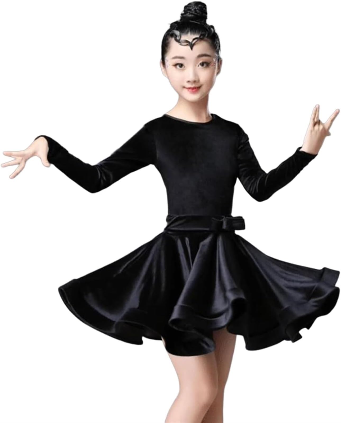 Yxyjlb Unisex Kids Black Girl Latin Dance Dress Mordern Ballroom Dancing Dresses For Kids Salsa Tango Skirt Girl Velvet Practice Wear Competition Dance Pratice Costumes(,150)