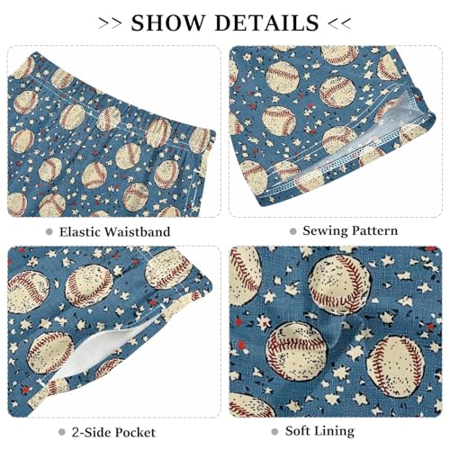 ALAZA Blue Baseball Star Retro Pajama Shorts Sleep Shorts Pant Lounge Pajama Bottoms Elastic Waist with Pockets3