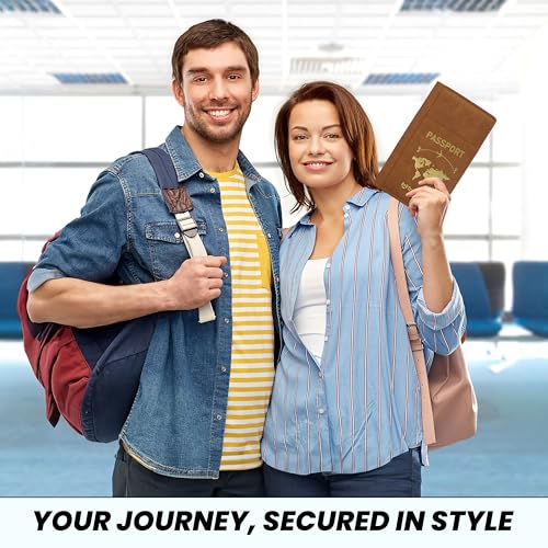 Image of Storite RFID Blocking PU Leather Passport Holder, 23x14x3 Cm Brown | Cover Case, Travel Wallet, Document Organiser, Removable Hand Strap, For Men & Women