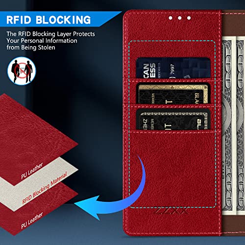 ZZXX Samsung Galaxy A14 5G Wallet Case with [RFID Blocking] Card Slot Kickstand Magnetic Closure Leather Flip Fold Protective Phone Case for Samsung Galaxy A14 5G Case Wallet(Red-6.6 inch)