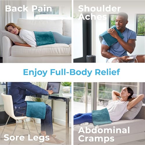 Pure Enrichment® PureRelief XL Heating Pad - 12" x 24" Electric Heating Pad for Back Pain & Cramps, 6 Heat Settings, Soft Machine Wash Fabric, Auto-Off & Moist Heat (Blue) - Image 4