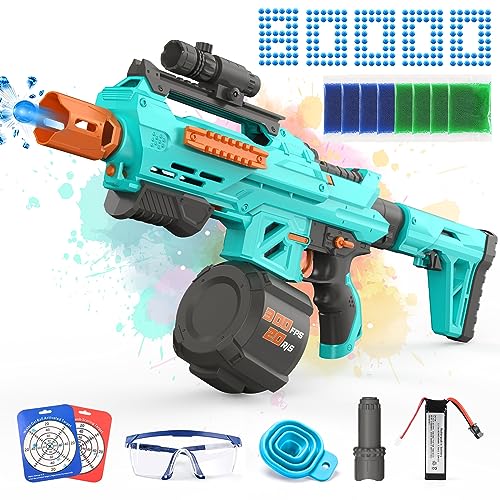 JakMean Electric Gel Ball Blaster Gun with 300FPS, 20R/S, and 200FT. Fastest, Most Powerful, Longest Range Blaster, 80K Balls, 11.1V Battery, Automatic Splat for Adult 14+ Shooting Games, Blue