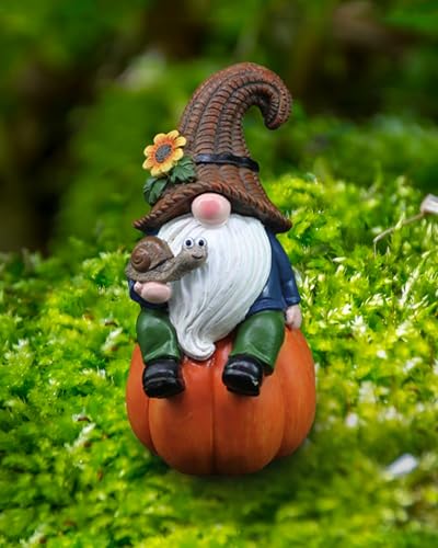 Inkaove Garden Gnomes Outdoor Statue 5.91 Tall Resin Gnome Figurine Halloween Fall Gnome Pumpkin Autumn Dwarf Statue for Indoor Outdoor Porch Yard Thanksgiving Decorations