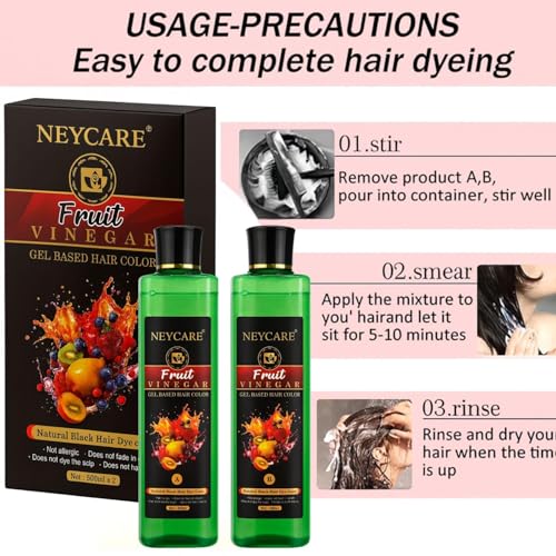 Image of Fruit Vinegar Gel Hair Color - Natural Black | Ammonia-Free Hair Dye for Men & Women | Long-Lasting Gel Formula (500ml x 2)