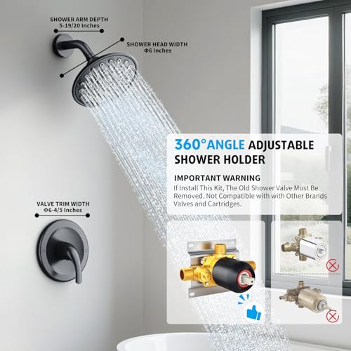 Image of EMBATHER 6 Inch Shower Faucets Sets Complete,Matte Black