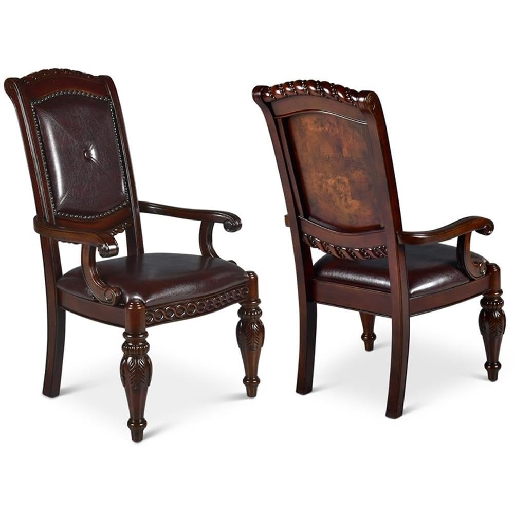 Steve Silver Company Antoinette Leather Dining Arm Chair in Cherry (Set of 2)