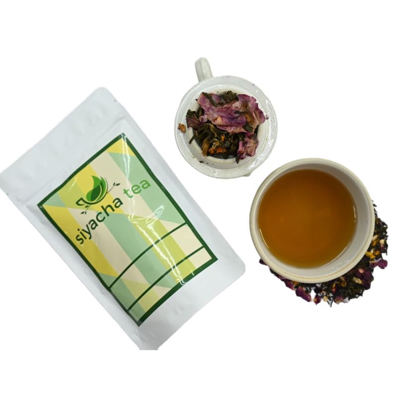 Image of Siyacha Tea Rose Turmeric Green Tea , Loose Leaf Chai Patti , 100% Natural Ingredient , Loose leaf Blend , For Glowing Skin & Shiny Hair , Helps in Weight Loss , Belly Fat Cutter , Natural Antioxidant Rich , 100G