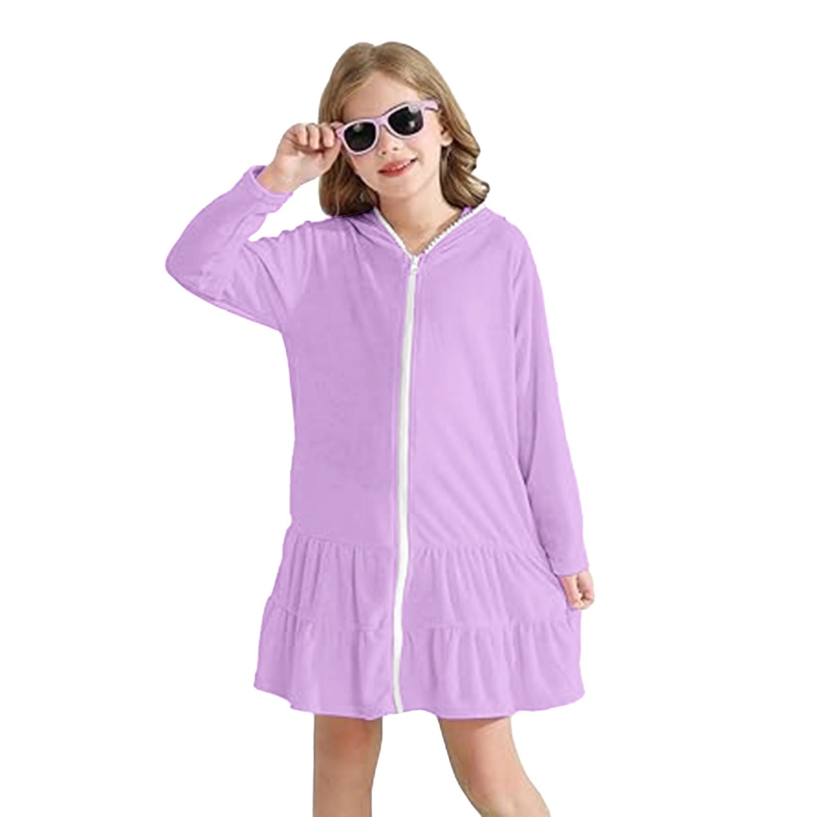 Cache-maillot de bain en tissu éponge à fermeture éclair pour filles avec lunettes de soleil