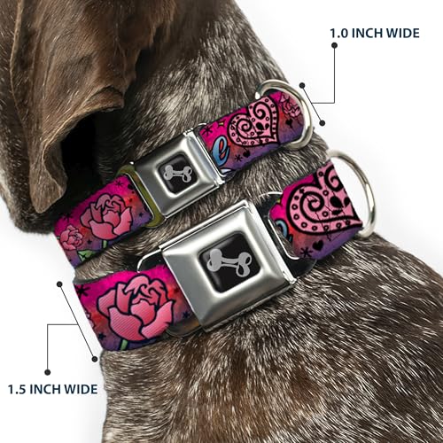 Collier pour chien nylon Buckle Down motif rose taille M réglable robuste