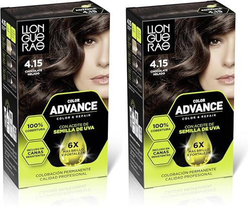 Llongueras Color Advance Tinte Pelo Mujer Coloración Permanente 100% Cobertura Incluso En Canas Resistentes - Tono 4.15 Chocolate Helado (Paquete de 2)