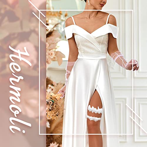 Hermoli Wedding Bridal Garters White Floral Lace Tassel Bride Flowers Pearl Thigh Garter Sets Rhinestones Leg Band For Wedding (2Pcs) #TOP3