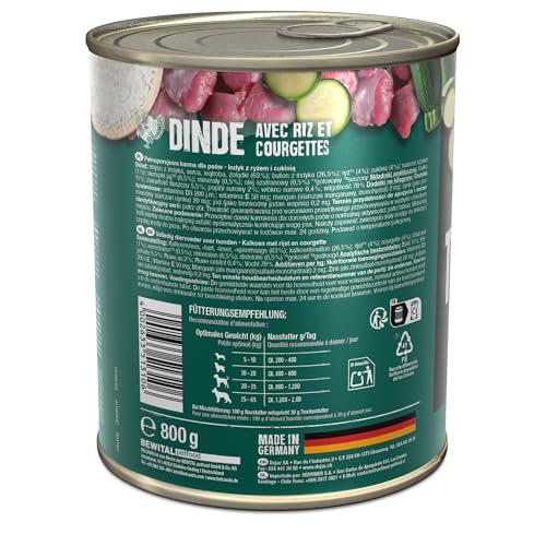 BELCANDO Super Premium Dose [6x800g Truthahn mit Reis & Zucchini] | Nassfutter für Hunde | Feuchtfutter Dose | Alleinfutter für Hunde Aller Rassen
