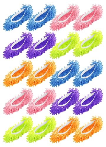 Winterlace Mop Slippers 20 Pcs (10 Pairs) Microfiber Chenille House Floor Dusting Cleaning Socks Shoe Cover Bulk Pack