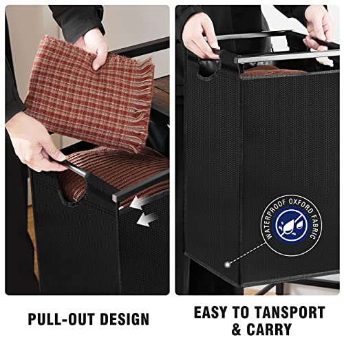112L Double Laundry Hamper With Shelf By Techmilly, Dual Laundry Basket Organizer With 2 Pull-Out Bags, 2 Section Clothes Hamper For Laundry Room, Bathroom, Oxford Fabric, Metal Frame #TOP1