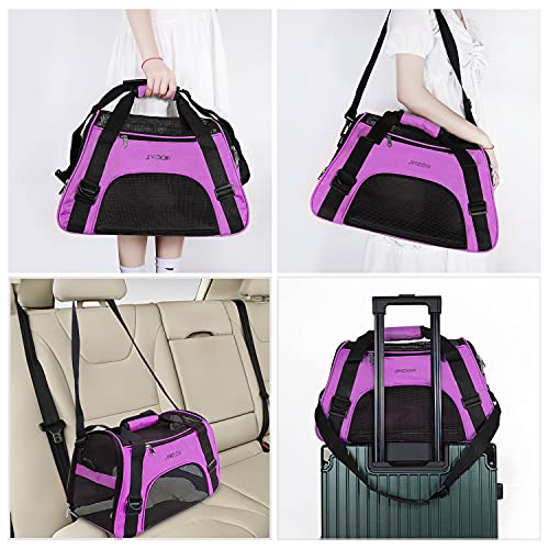 Image of JMOON Cat Carrier Soft-Sided Airline Approved Pet Carrier Bag,Pet Travel Carrier for Cats,Dogs Puppy Comfort Portable Foldable Pet Bag (Medium, Purple)