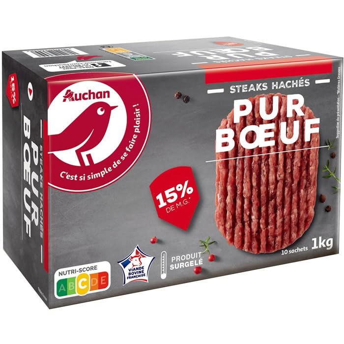 AUCHAN Steaks hachés pur boeuf 15 % M.G 10 x 100 g