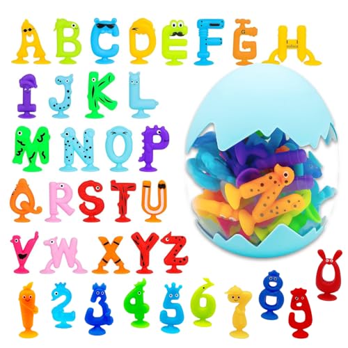 Bath Toys Suction Cup Toys 36 PCS Silicone Suction Travel Toys Window for Kids Ages 3-8 Boys Girls Sensory Toy Silicone Animal Sucker Toy