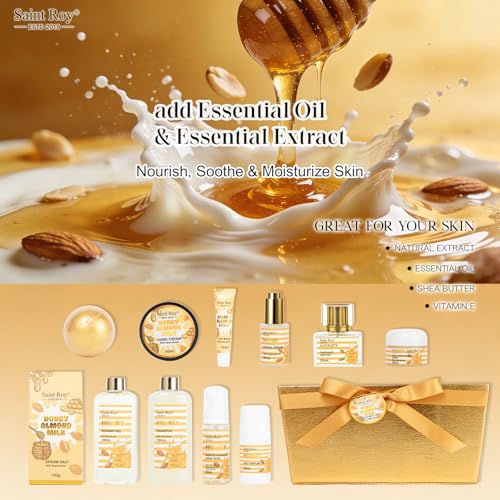Image of 34Pcs Spa Gift Set for Women Men, Honey Almond Milk Bath & Body Gift Basket | Face Skin Care Kit, Home Spa Self Care Kit, Self-Care Gift, Pamper Kit Birthday, Christmas, Mother Day, Anniversary, Husband