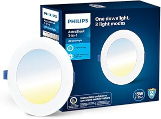 Philips Polycarbonate Astra Sleek 15-Watt Round Led Downlighter|3 Colors in 1 Recessed Led Downlight|Led Ceiling Light for Home and Hall|Cut Out: 6 Inch,Color: Tunable White,Pack of 1