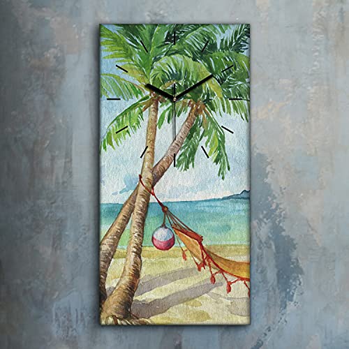 Horloge sur toile d'art moderne avec tableau paysage de mer de 30x60cm