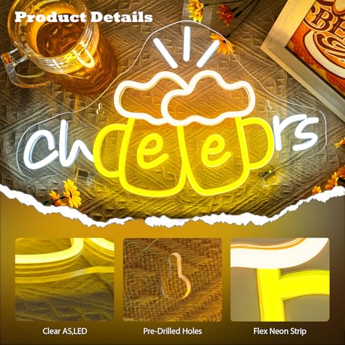 Image of Cheers Neon Sign Beer Cup Neon Lights for Wall Decor Dimmable LED Neon Light Up the Good Times with a Cold Glow USB Powered for Bars Party Living Room Bar Man Cave Party Home kitchen Restautrant