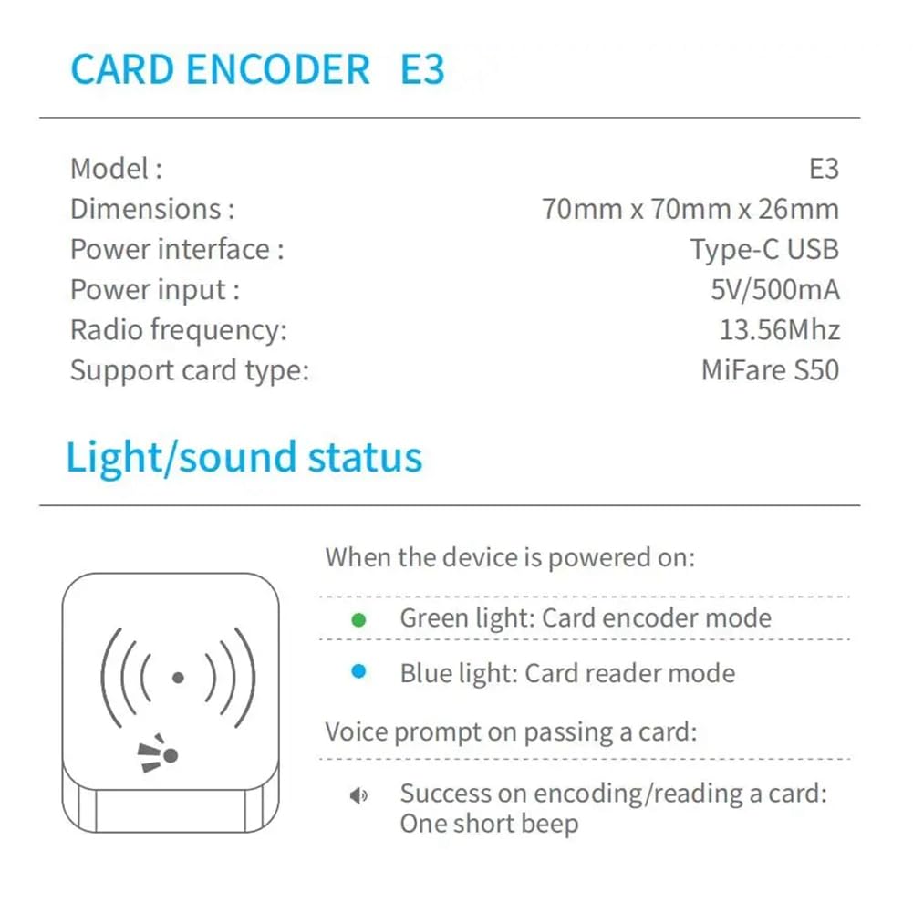 Suoumwa Codificador de Tarjeta Inteligente TTLOCK NFC 13,56 M M1 Lector de Tarjetas IC Escáner de Chip RFID para Software de de Alquiler TT Hotel TT