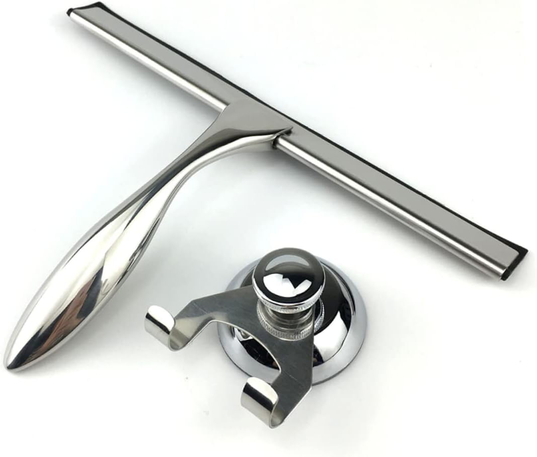 1Pc Stainless Steel Shower Squeegee Wiper with Powerful Suction Cup Non Porous Glass Scraper for Windows Tiles Mirrors and Shower Doors Durable Design for Easy