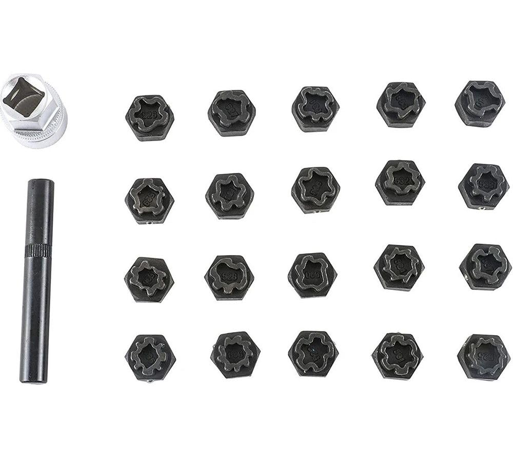 Set 22 Chiavi Antifurto Cerchi compatibile con Veicoli OBD2 Cromo Molibdeno con Adattatore 1/2" e Utensile Estrazione