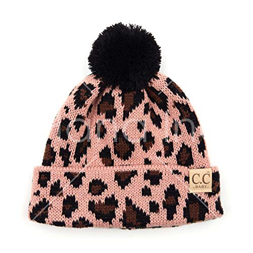 ScarvesMe Exclusive Baby Infant 0-9 Months Leopard Animal Print Beanie Knit Warm Winter Pom Skull Cap Hat